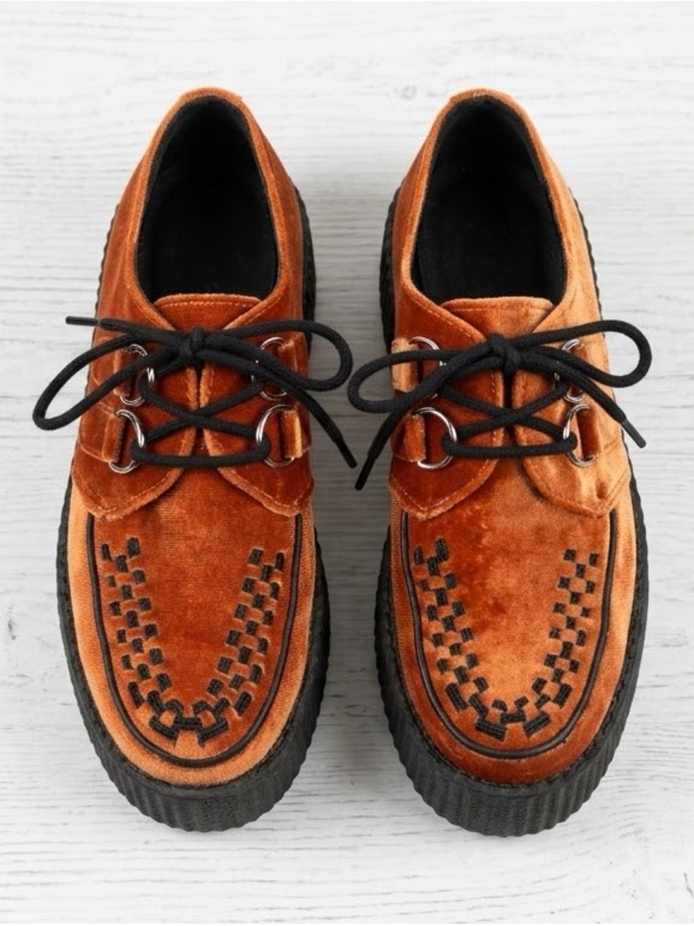 TUK Burnt Orange Velvet Viva Mondo Creepers Platform Shoes Womens Size 6 Mens 4